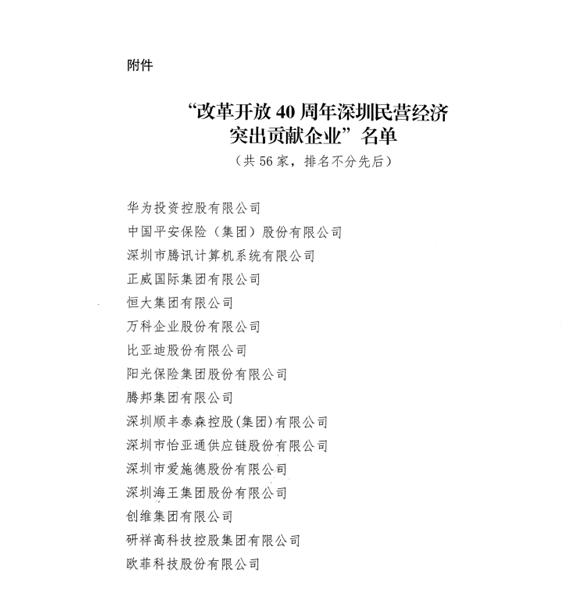 喜讯，尊龙凯时供应链荣获“改革开放40周年深圳民营经济突出贡献企业”称号  